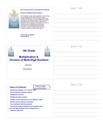 4th Grade  Multiplication &amp;  Division of Multi-Digit Numbers  2013-03-21  www.njctl.org  Slide