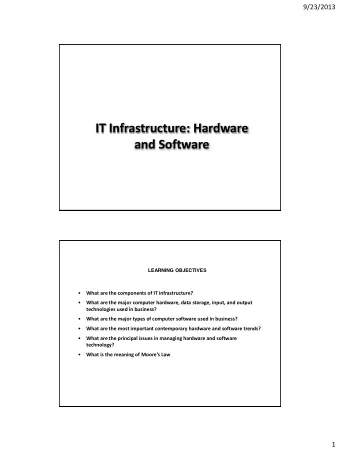 IT Infrastructure: Hardware  and Software  LEARNING OBJECTIVES    What are the components of IT