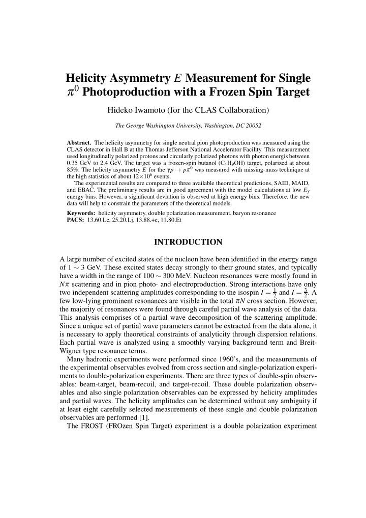 helicity asymmetry e measurement for single 0