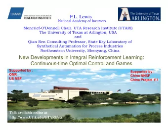 F.L. Lewis  National Academy of Inventors  Moncrief-ODonnell Chair, UTA Research Institute