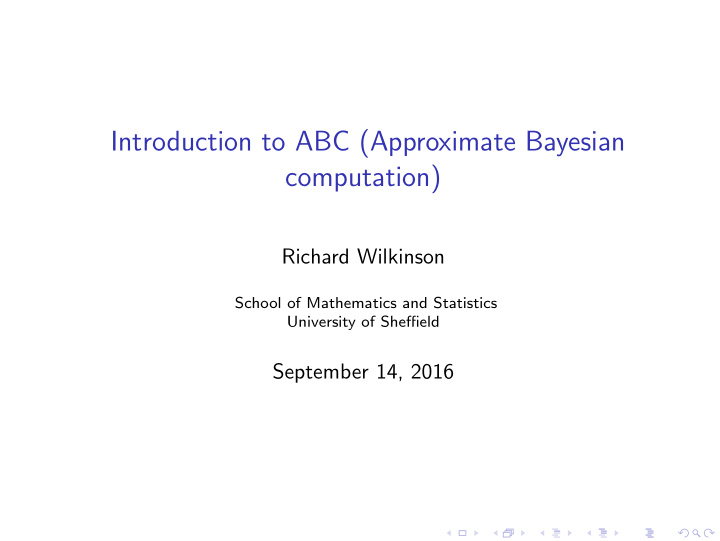introduction to abc approximate bayesian computation