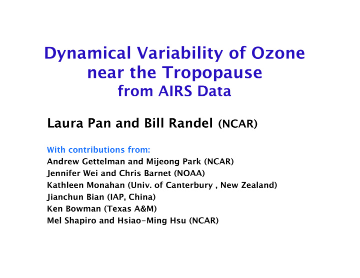 dynamical variability of ozone near the tropopause