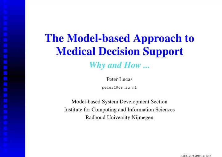 the model based approach to medical decision support