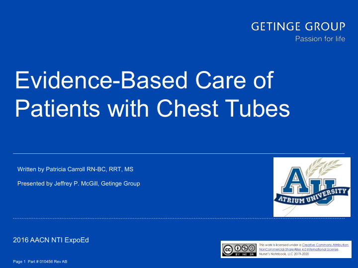 evidence based care of patients with chest tubes