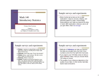 Math 140  Most of what weve done so far is data  explorationways to uncover, display, and