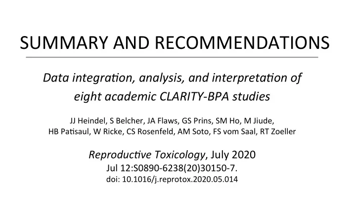 summary and recommendations