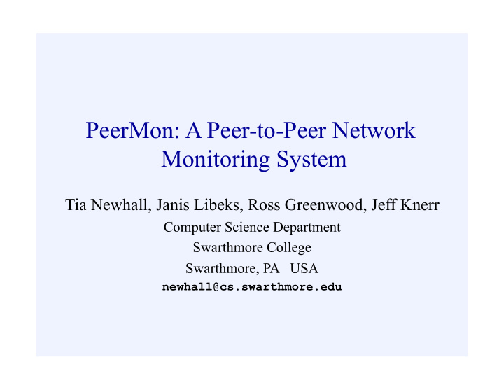 peermon a peer to peer network monitoring system