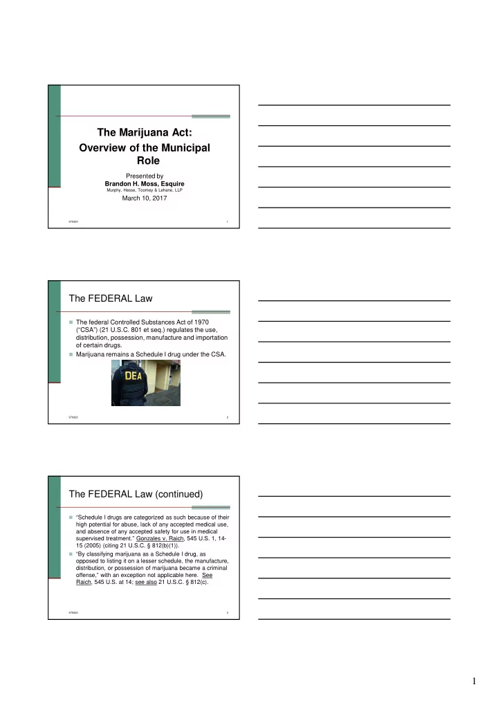 the marijuana act overview of the municipal role
