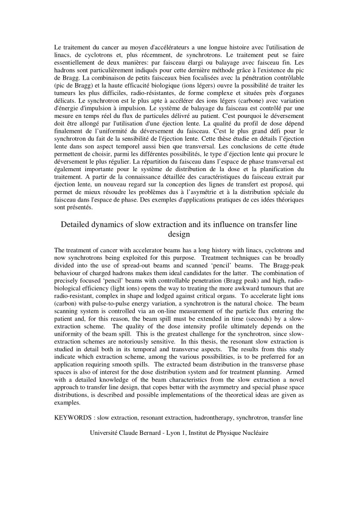 detailed dynamics of slow extraction and its influence on