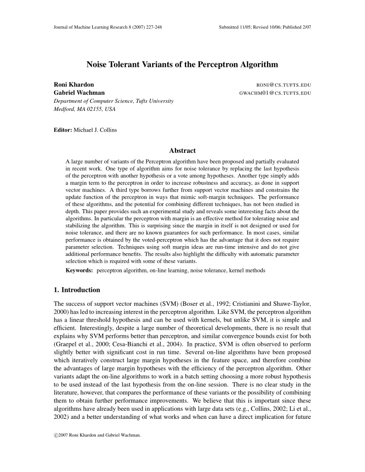 noise tolerant variants of the perceptron algorithm