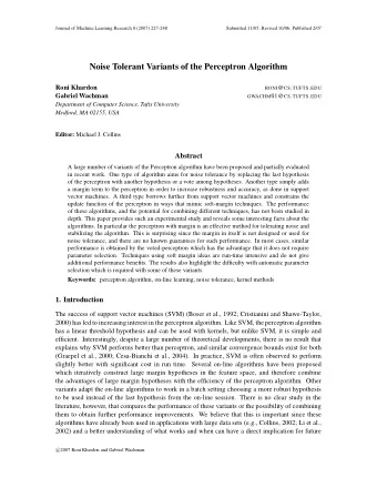 Noise Tolerant Variants of the Perceptron Algorithm  Roni Khardon RONI @ CS . TUFTS . EDU  Gabriel