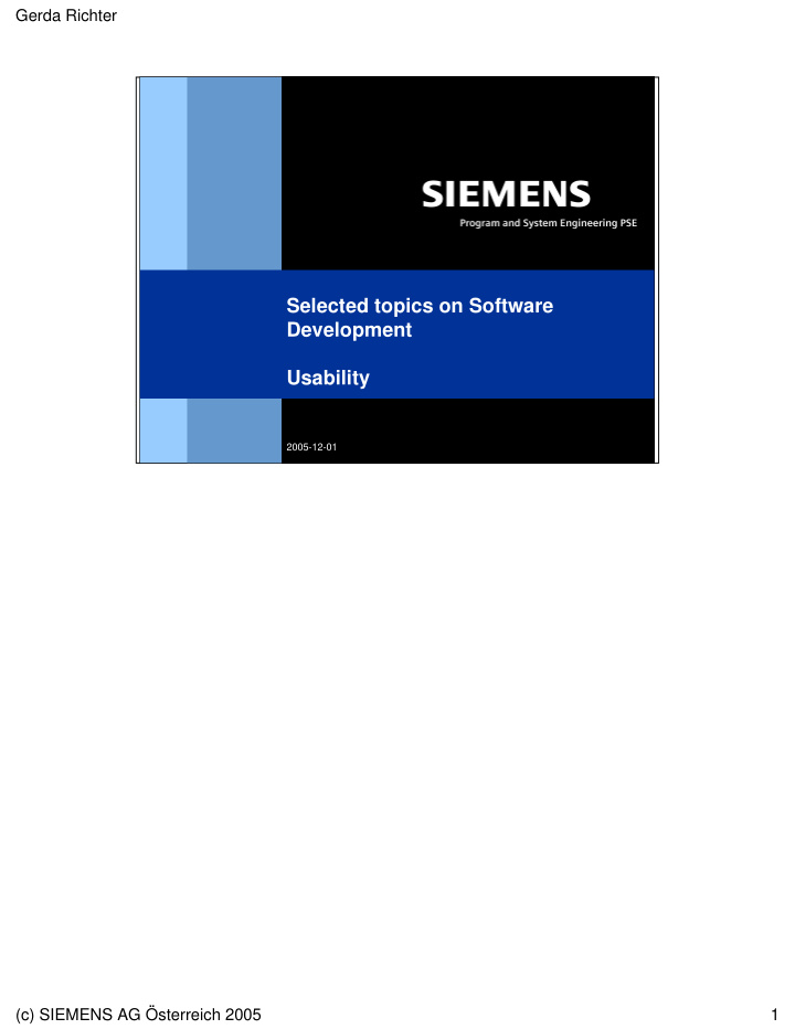 selected topics on software development usability