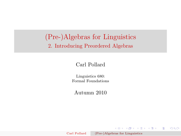 pre algebras for linguistics