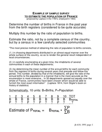 Estimate of P TOTAL =    B TOTAL   P  B  jh 610, 1991 page 1 RECENT / LOCAL EXAMPLES OF