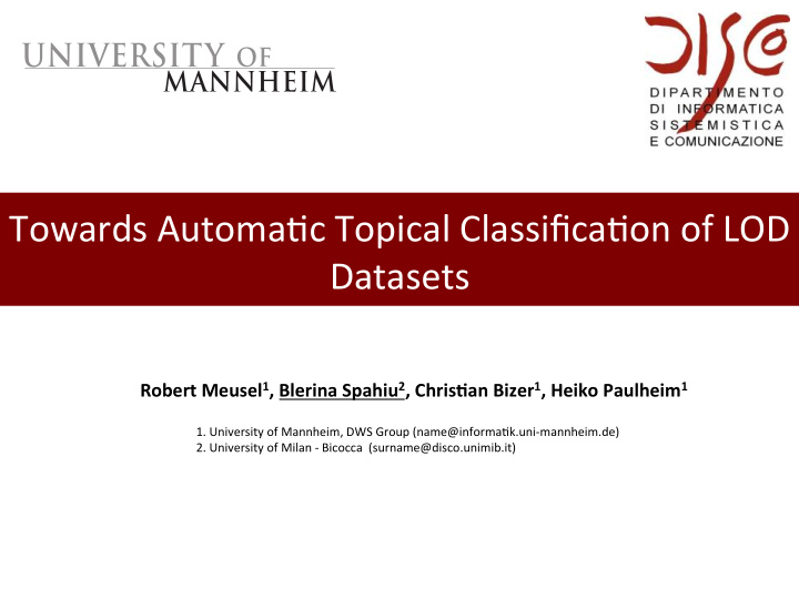 towards automa c topical classifica on of lod datasets
