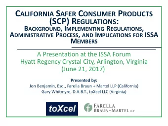 (SCP) R EGULATIONS : B ACKGROUND , I MPLEMENTING R EGULATIONS , A DMINISTRATIVE P ROCESS , AND I