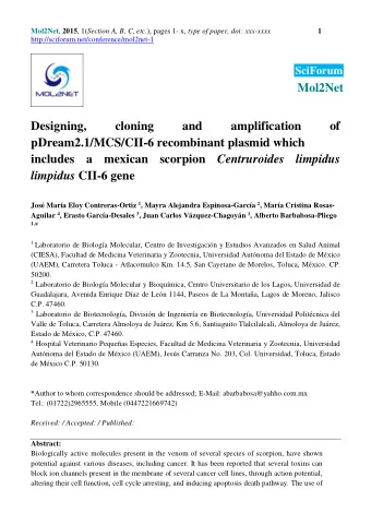 Mol2Net  Designing,  cloning  and  amplification  of  pDream2.1/MCS/CII-6 recombinant plasmid which