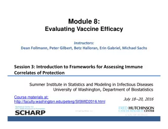 Module 8:  Evaluating Vaccine Efficacy Instructors: Dean Follmann, Peter Gilbert, Betz Halloran,
