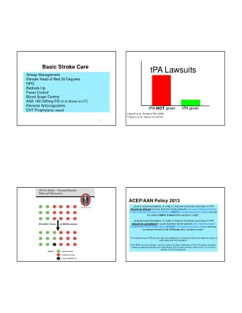 tPA Lawsuits  Airway Management  Elevate Head of Bed 30 Degrees  NPO  Bedrails Up  Fever Control