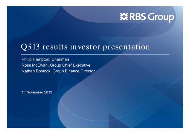 q313 results investor presentation