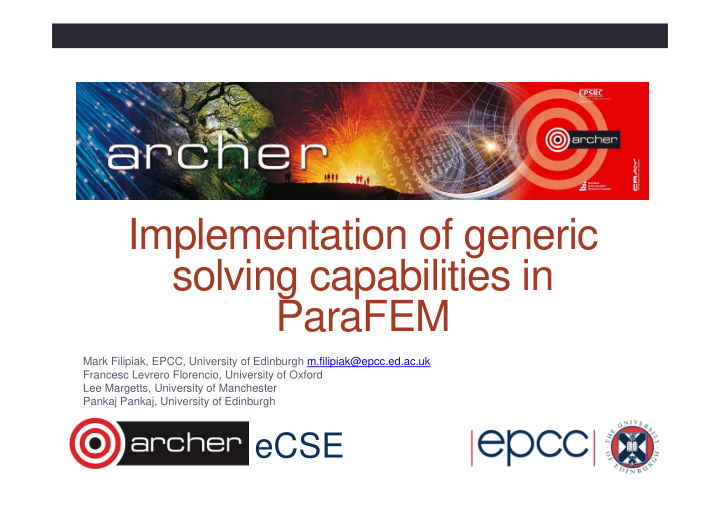 implementation of generic solving capabilities in parafem