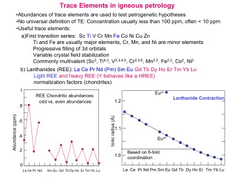 Trace Elements in igneous petrology  Abundances of trace elements are used to test petrogenetic