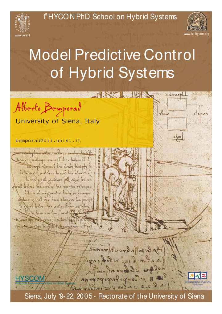 model predictive control of hybrid systems alberto