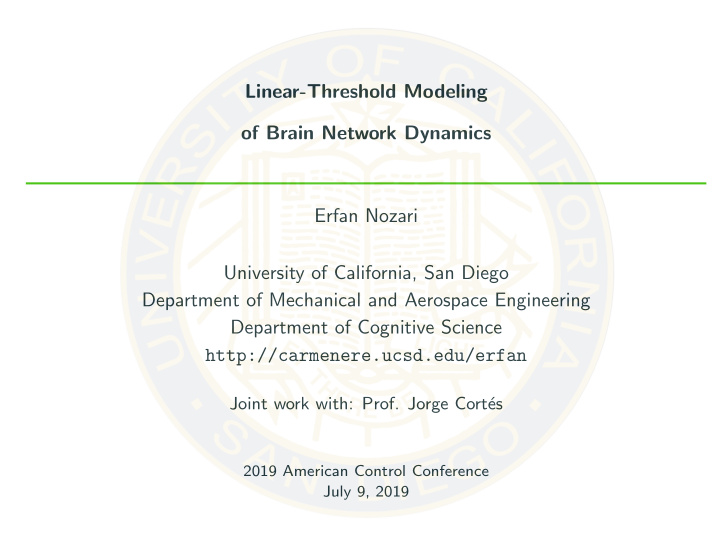 linear threshold modeling of brain network dynamics erfan