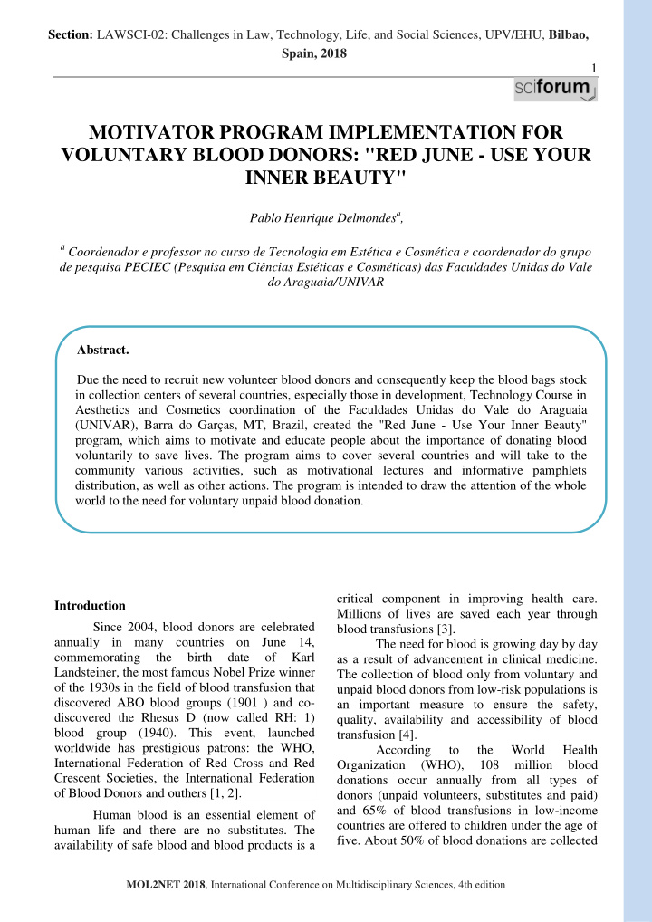 motivator program implementation for voluntary blood
