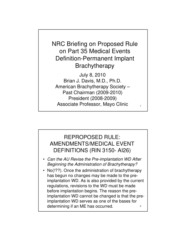 nrc briefing on proposed rule on part 35 medical events