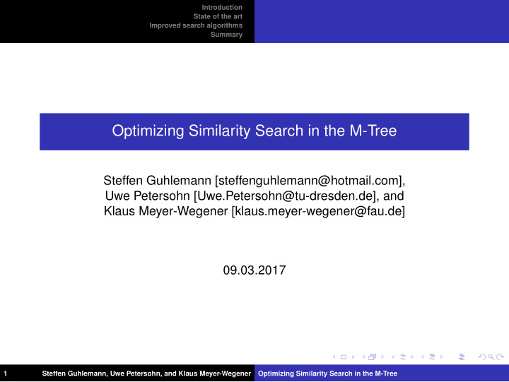 optimizing similarity search in the m tree