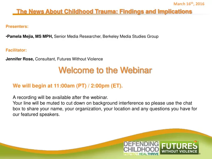 welcome to the webinar