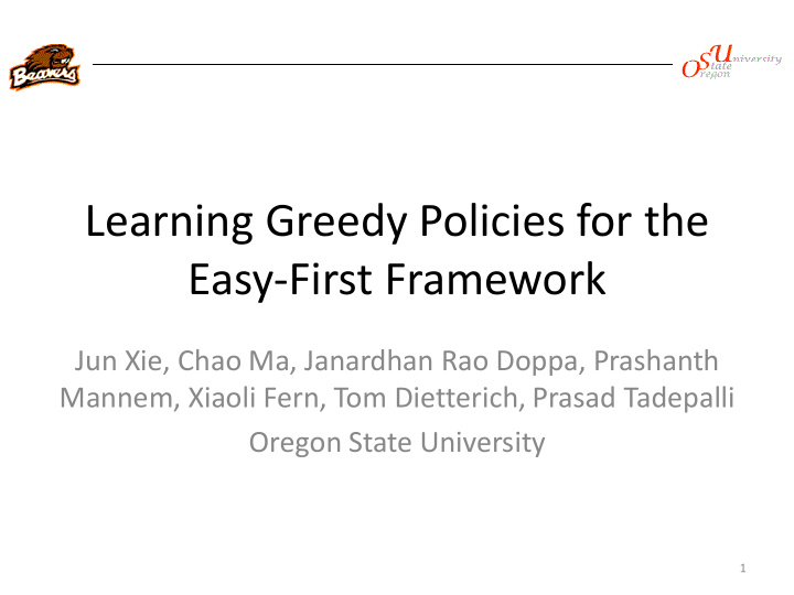 learning greedy policies for the easy first framework