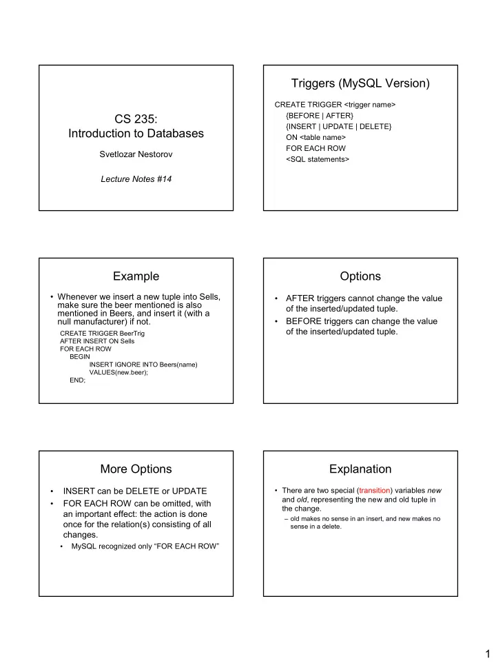 triggers mysql version