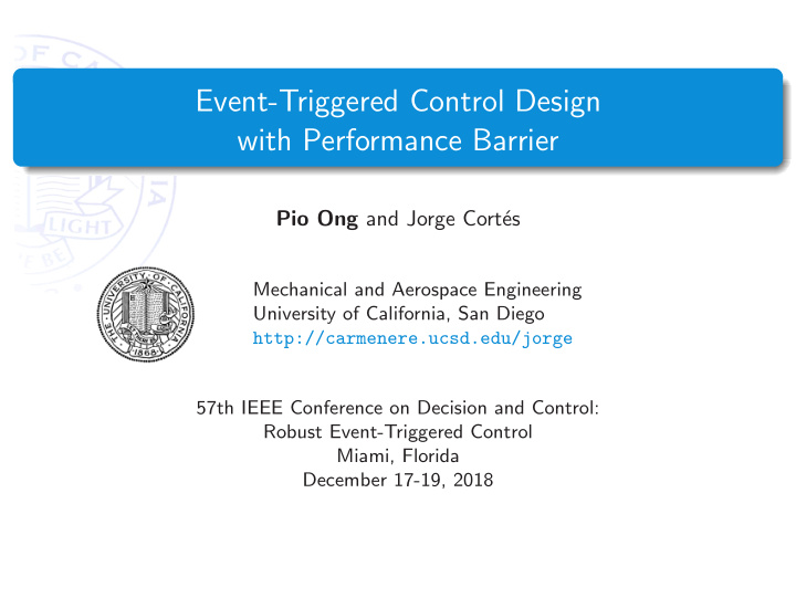event triggered control design with performance barrier