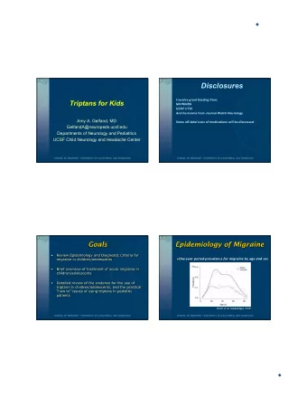 Disclosures  I receive grant funding from:  Triptans for Kids  NIH/NINDS  UCSF CTSI  And honoraria