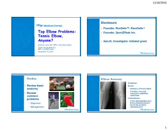 Top Elbow Problems:  Founder, SportZPeak Inc.  Tennis Elbow,  Anyone?  Sanofi, Investigator
