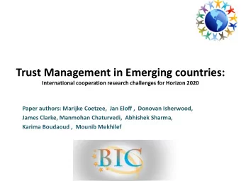 Trust Management in Emerging countries: International cooperation research challenges for Horizon