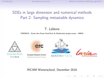 SDEs in large dimension and numerical methods  Part 2: Sampling metastable dynamics  T. Lelivre