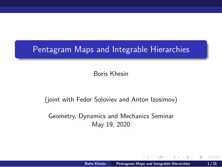 pentagram maps and integrable hierarchies