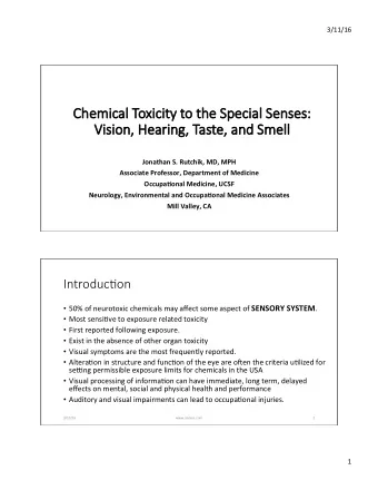 Senses:     Chemi  mical   Toxicity   to   the   Special   Vision,