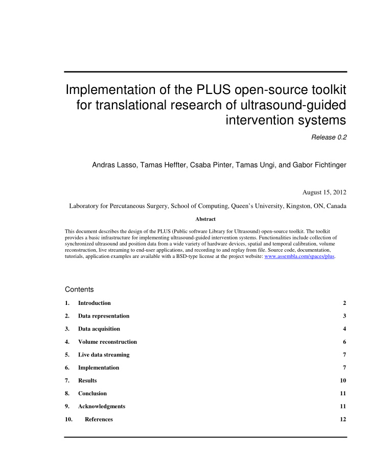 implementation of the plus open source toolkit for