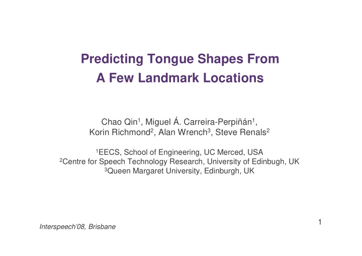 predicting tongue shapes from a few landmark locations