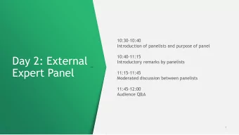 Day 2: External  Introductory remarks by panelists  Expert Panel  11:15-11:45  Moderated discussion