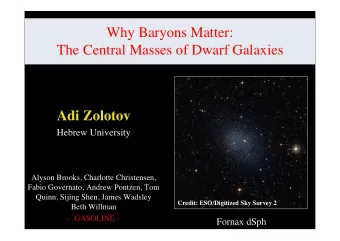 Why Baryons Matter:  The Central Masses of Dwarf Galaxies  Adi Zolotov  Hebrew University  Alyson