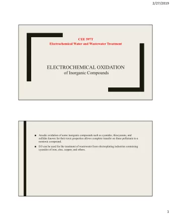 ELECTROCHEMICAL OXIDATION  of Inorganic Compounds    Anodic oxidation of some inorganic