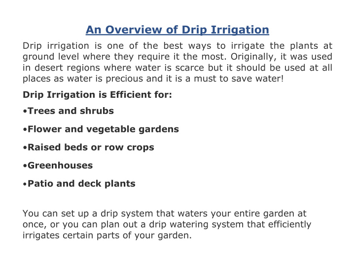 an overview of drip irrigation