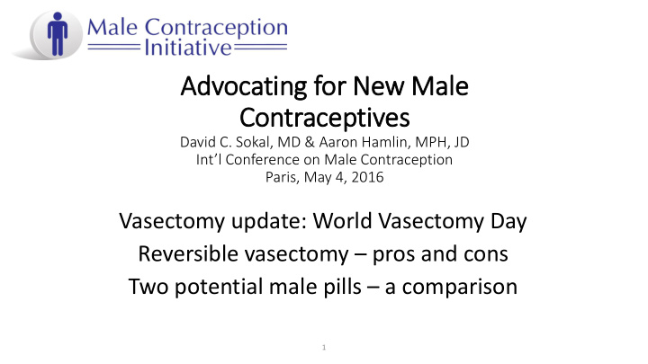 advocating for new male contraceptives