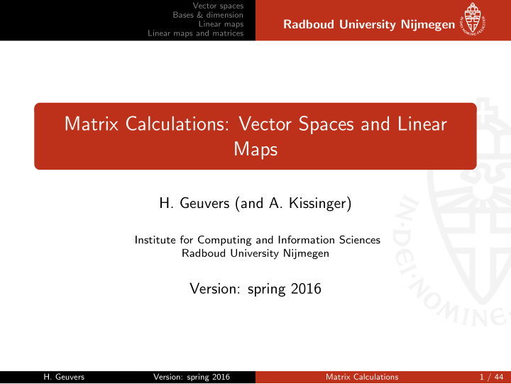 matrix calculations vector spaces and linear maps