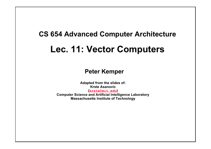 lec 11 vector computers